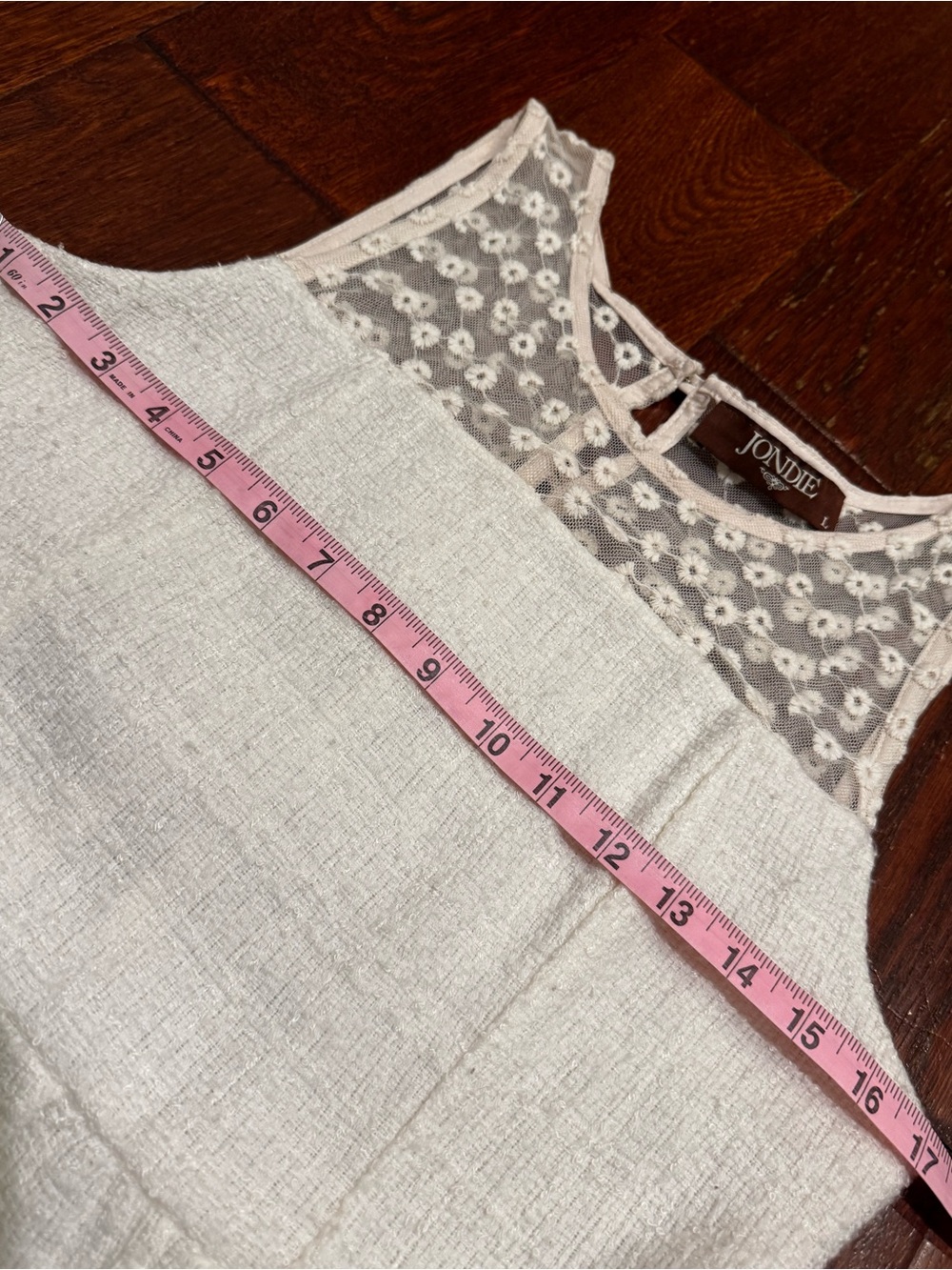 Cream Sleeveless Dress with Beautiful Button and Lace Design on Back. - Picture 6 of 8